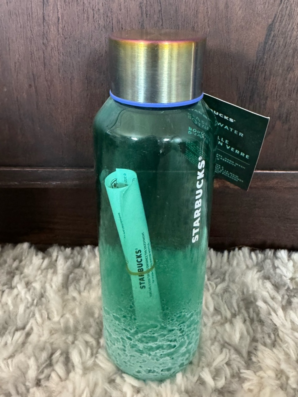 Starbucks Glass Water Bottle Frosted Ocean 20oz
